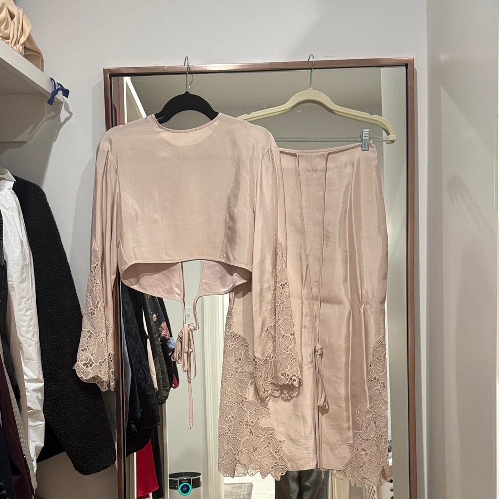 H&M Cream Satin Top and Skirt Co-ord | Size 2